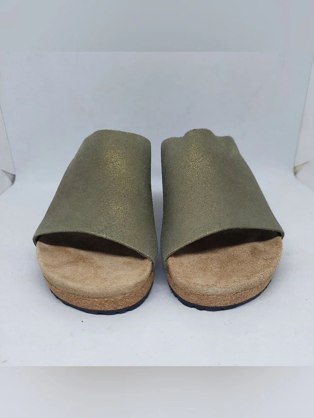 Papillio by Birkenstock Namica Suede Wedge Olive Green Metallic Womens Size 6